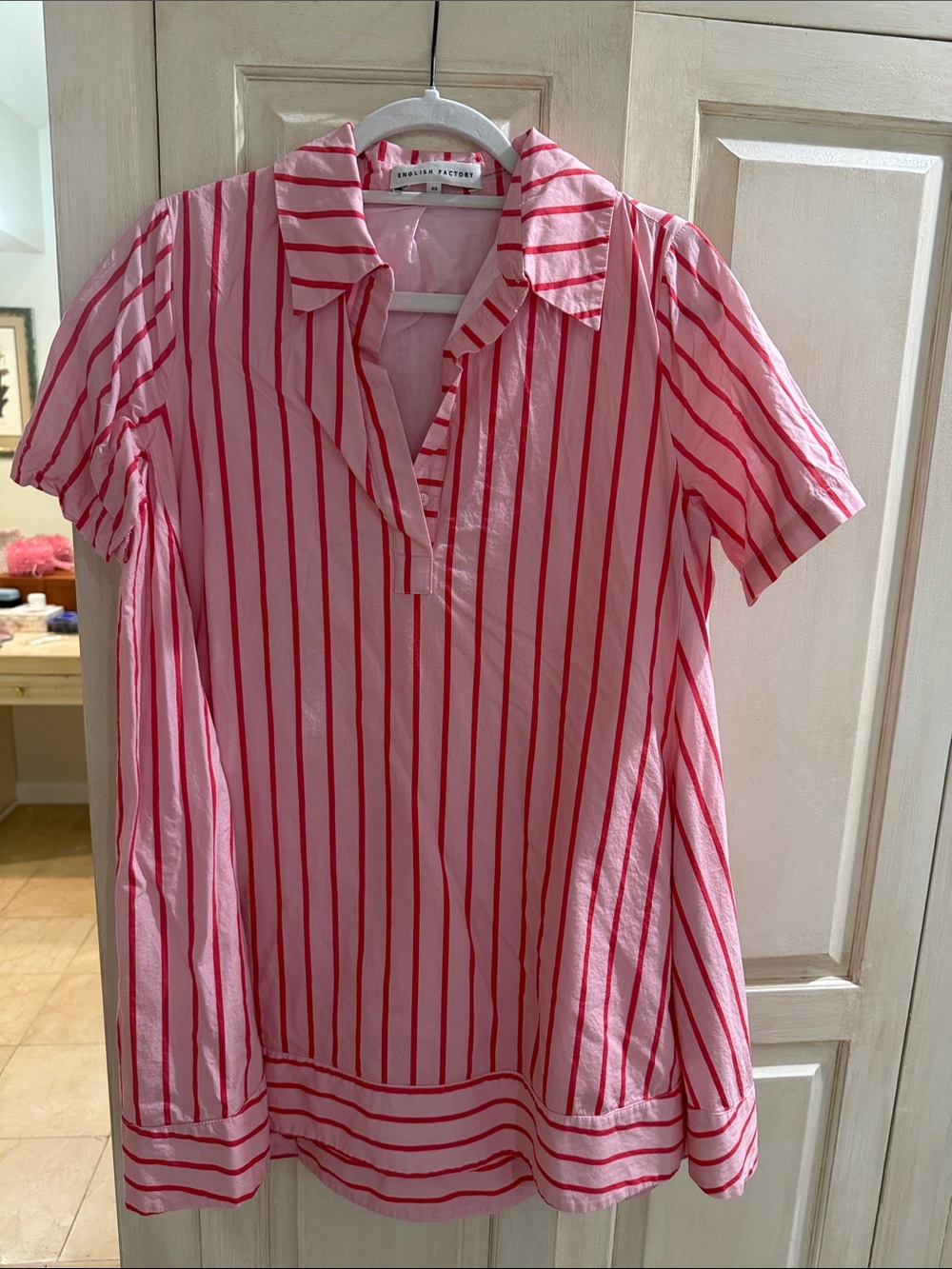 English Factory Pink Tunic with Red Vertical Stripes